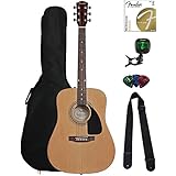 Fender FA-115 Dreadnought Acoustic Guitar - Natural Bundle with Gig Bag, Tuner, Strings, Strap, and Picks