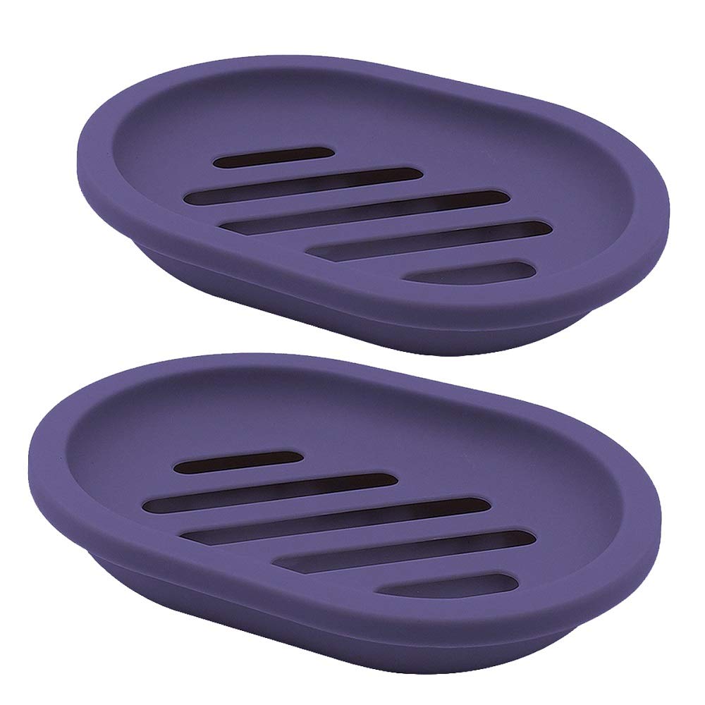 FEIDOL 2 Pack Soap Dish with Water Drainage Design for Drying and Saving Soap, Bathroom Kitchen Sponges Holder (Purple - Oval)
