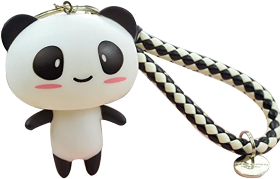 Shining crown Adorable Smiling Panda Keyring Keychain Soft Pendant for Car Keys Purse White Leather Strap