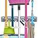 OUZIFISH Mop and Broom Holder, Wall Mounted Garden Tool Organizer Storage Hooks, Ideal Tools Hanger for Kitchen, Garage, Laundry Room (5 Sections & 6 Hooks) (Grey)