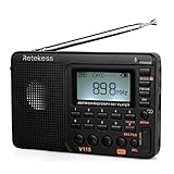 Retekess V115 Portable AM FM Radio with Shortwave Radio MP3 Player Digital Record Support Micro SD TF Card Sleep Timer and Rechargeable Battery(Black)