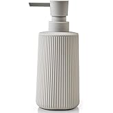 Small Soap Dispenser for Bathroom and Kitchen, Modern Farmhouse Striped Style Plastic Hand Soap Dish Soap Dispenser with Pump Matte Beige