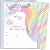 Koko Paper Co Magical Unicorn Invitations with Butterflies and Castle. 25 Lavender Envelopes and Fill in the Blank Style Invites for Birthdays, Baby Showers and Other Events.