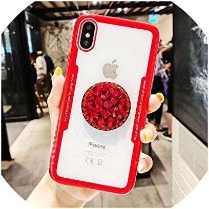 Freezing Diamond Stand Acrylic Back Freezing Phone case for iPhone X XR Xs Max 6 6S 7 8 Plus case with Crystal Lanyard Soft Shell,Red,for iPhone 8 Plus