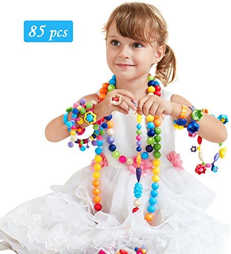 INvench Pop Beads Snap Girls Toys DIY Jewelry Set Cute Making Kit for Necklace Bracelet Art Crafts for 3 Year Above Kids Intelligence Educational Toy (85 Pieces)