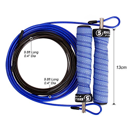 5BILLION Speed Jump Rope - Nature Handle - Adjustable with Ball Bearings - Workout for Double Unders, WOD, Outdoor, MMA & Boxing Training (bend-blue)