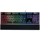 ROSEWILL Gaming Keyboard, RGB LED Backlit Wired Membrane Mechanical Feel Keyboard with Removable Keycaps and the Wrist Rest - Black (NEON K51B)