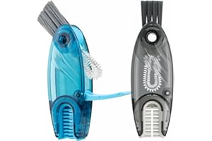 CRAFTINAROUND 4 in 1 Cup Lid Cleaning Brush Set Multifunctional Bottle Brush Cleaner Tiny Bottle Cup Lid Brush Straw Cleaner Tools Mini Silicone Bottle Cup-Holder Cleaner with Hook Remover Blue & Grey