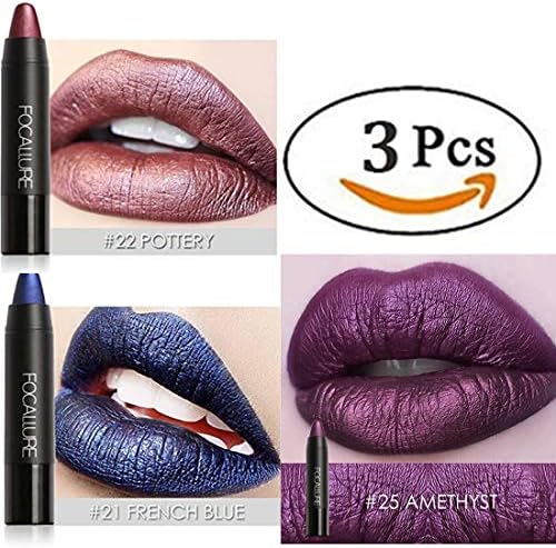 Fashion Metallic Lipstick Set, Natural Liquid Lipstick Long Lasting Mini Make Up Lip Gloss Matte Lip Sticks (Kit B(#22,#21,#25))