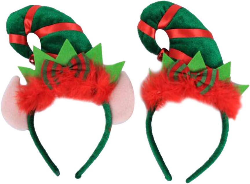 Lurrose Santa Hat Headband 2pcs Christmas Headband Hat Hair Hoop Cute Ear Hairband s with Jingle Bells Feather for Santa Party Carnival Christmas