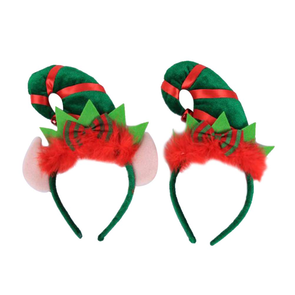 Lurrose Santa Hat Headband 2pcs Christmas Headband Hat Hair Hoop Cute Ear Hairband s with Jingle Bells Feather for Santa Party Carnival Christmas