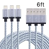Xcords 3pcs 6ft Nylon Braided Charging Cable Data & Sync Cord 8-Pin Lightning to USB Cable Charger for iPhone7/7Plus/6/6s/6 plus/6s plus, iPhone 5/5s/5c,iPad, iPod Nano 7,iPod 5
