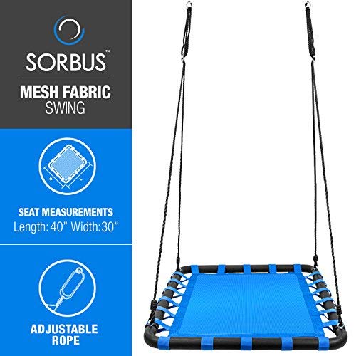 Sorbus Spinner Platform Swing - Kids Indoor/Outdoor Rectangular Mat Swing - Great for Tree, Swing Set, Backyard, Playground, Playroom - Accessories Included (40 x 30, Square Blue)