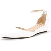 IDIFU Women's Low Wedge Flats Closed Pointed Toe Dress Shoes for Women with Adjustable Ankle Strap Wedding Bridal Work Office Business Prom Comfortable Dressy Casual Formal Cute Flat Shoes