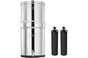 FACHIOO 2.25G Stainless Steel Gravity-Fed Water Filter System with 2 Black Purification Filter and Metal Spigot, NSF/ANSI 42 Certification, Reduces up to 99% of Chlorine, for Home, Camping, Outdoor