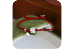 Sdouefos Lotus Flower Bracelet 925 Sterling Silver for Women, Handmade Braided Rope Red String Adjustable Lady Jewelry Red Protection Bracelet for Women Buddhist Spiritual Lucky Amulet Gift