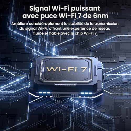 RE3L Routeur Wi-FI 7 BE3600 Double Bande, Wi-FI Maillé, Ports Gigabit WAN/LAN, 5 Antennes Verticales, 4K-QAM, MLO, NFC, VPN, WPA3, Contrôle par Application