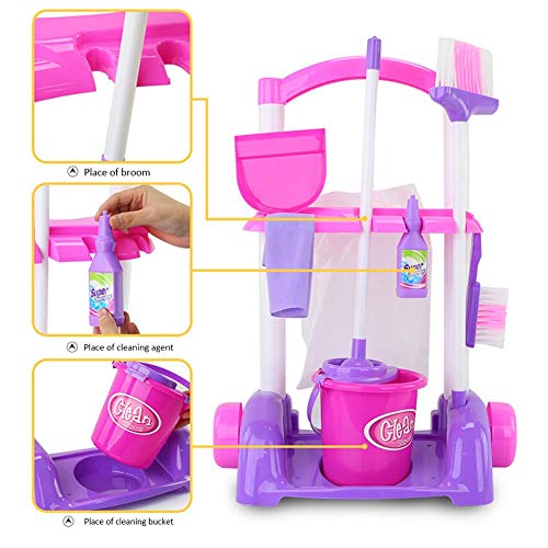 Kids Mop Set,Children Housekeeping Tools Set Pretend Play Set Cleaning Play Set with Bucket, Broom, Floor mop, Dustpan and Brush