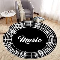 MOXIC Music Round Area Rugs Soft Living Room Bedroom Children Kids Crawl Rug Bathroom Mats Anti-Slip Studio Carpet Home Decorate Modern Nordic Circular Nursery Runners Black White 5