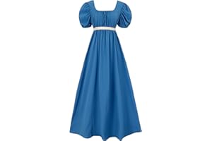 HEQU Regency Dresses for Women with Satin Sash Ruffled Puff Sleeve Empire Waist Dress Gown
