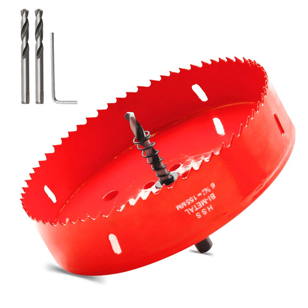 Hordion 155mm/6.1 inch Hole Saw Bi-Metal Saw Drilling Tool with Twist Drill Bit & L Hex Wrench for Cornhole Boards Wood Plasterboard Plywood Plastic