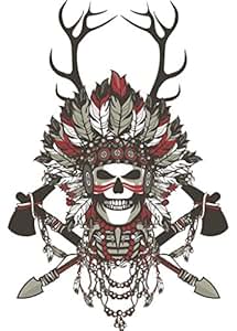 Amazon.com: Scary Native American Indian Skull with Antlers, Axe and