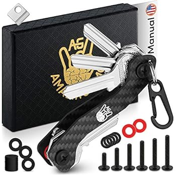 AmazinGizmo Folding Key Holder & Compact Organizer Keychain - House & Car Keys Carbon Fiber Personal Pocket EDC Gadget - up to 12 Keys & More - Lightweight Yet Heavy-Duty with Carabiner (Black)
