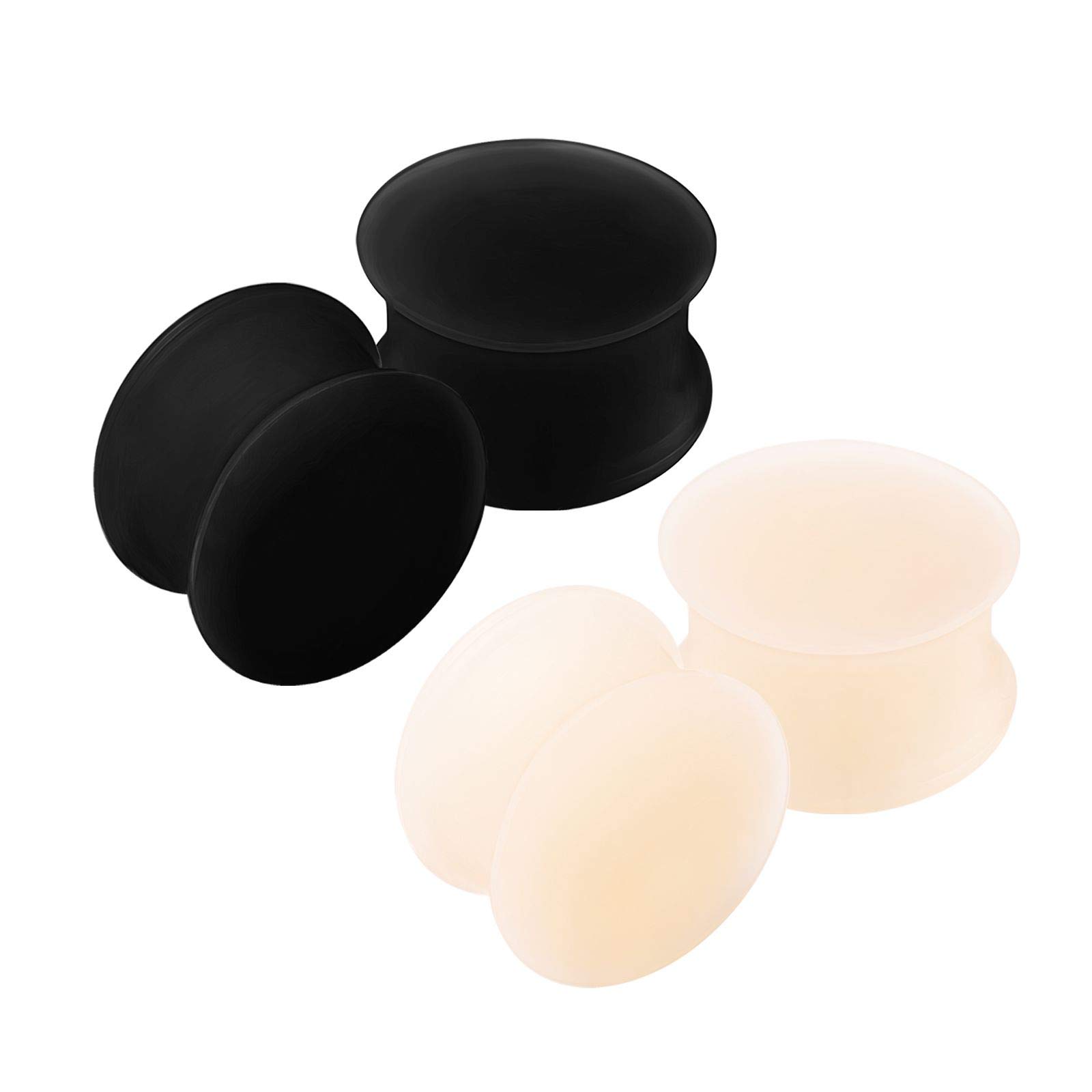 KJM FASHION 4PCS Silicone Skin 5/8 inch 16mm Double Flared Saddle Black Ear Stretcher Gauge Plugs Lobe Earring Piercing Jewellery 2823