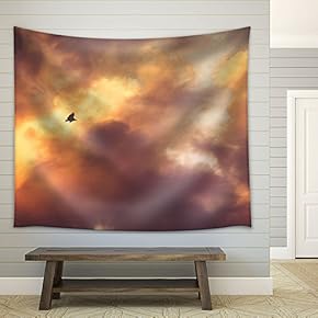 a Bird Flying Under Dramatic Cloud - Fabric Wall Tapestry Home Decor - 51x60 inches