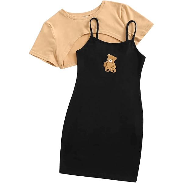 OYOANGLE Girls 2-Piece Butterfly Outfit - Cami Dress With Long Sleeve Button Down Crop Shirt