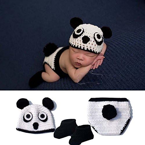 Osye Baby Crochet Knitted Outfit Panda Hat Costume Set Photography Photo Props, Black