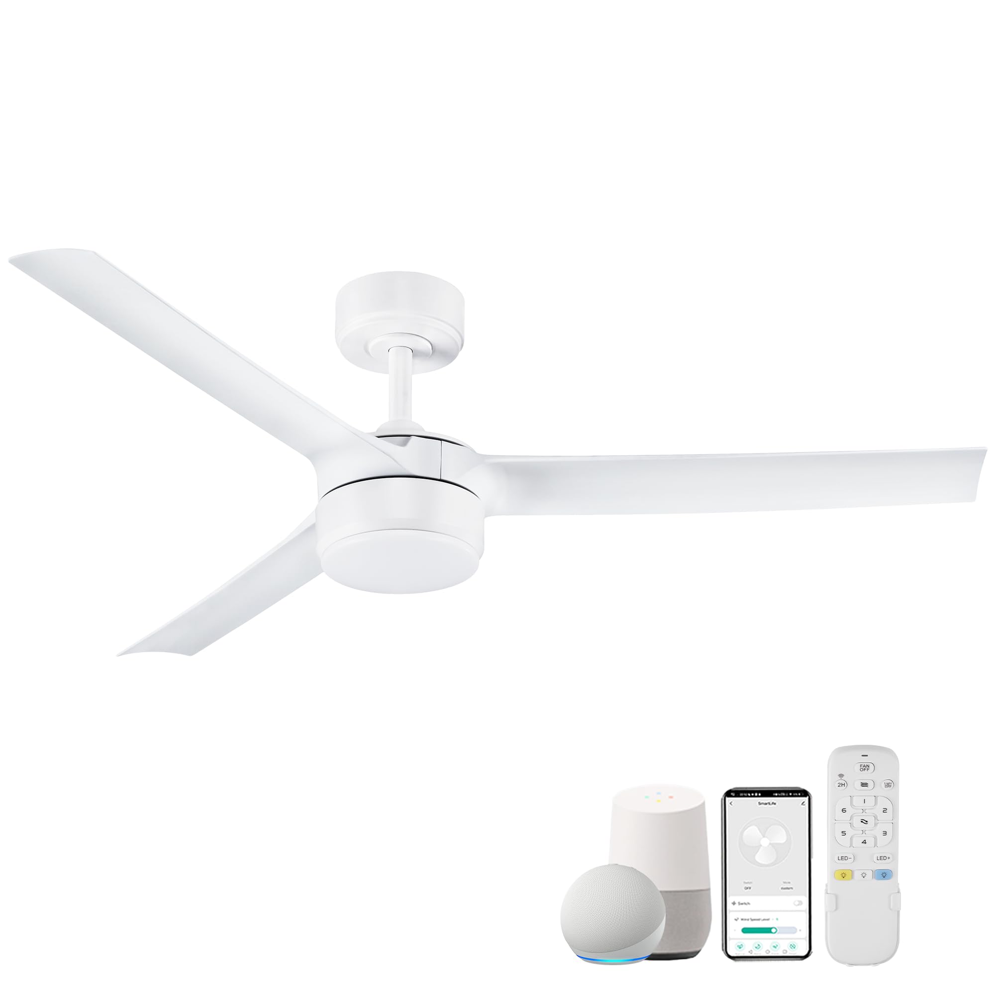 Photo 1 of cumilo 52” Smart Outdoor Ceiling Fans with LED Lights and Remote,Quiet DC Motor,Dimmable,Indoor Modern Ceiling Fan Controlled by WIFI Alexa App,Matte White 3 Blade for Bedroom Living Room Patio Porch