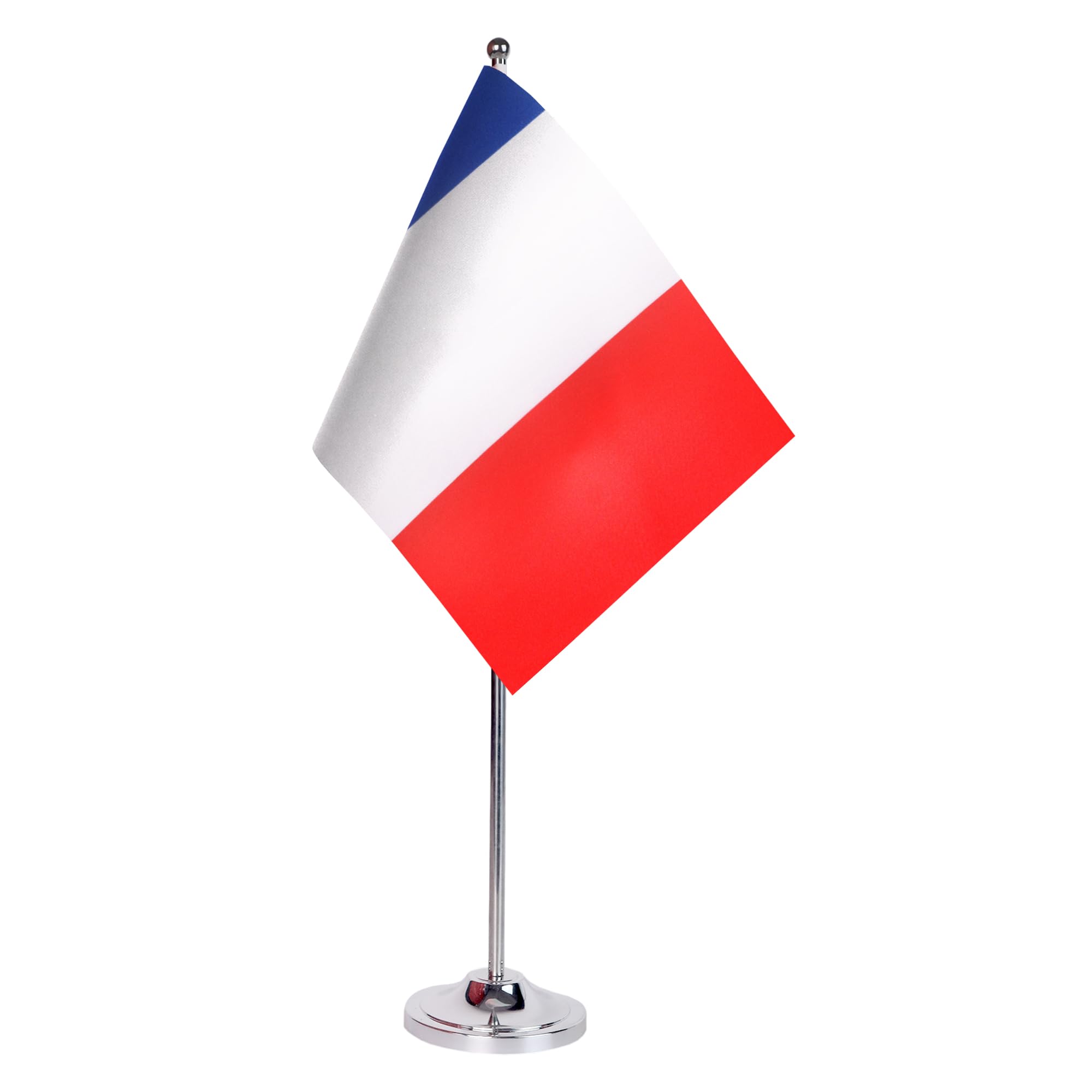 AZ FLAG France Prestige Table Flag 6'' x 9'' - French Office Decoration 100% Satin 22 x 15 cm - Desk Flag with Steel Pole and Base