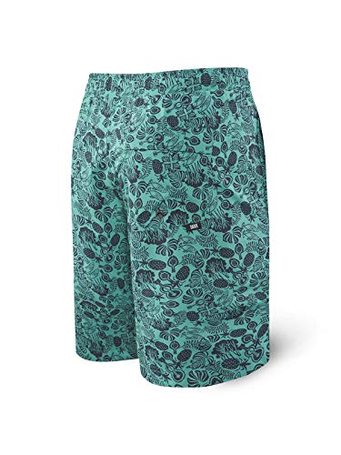 Saxx Men's Swim Shorts - Cannonball 2N1 Long Swim Trunks with Pockets - Board Shorts with Mesh Liner,Green Jungle Jam,Small