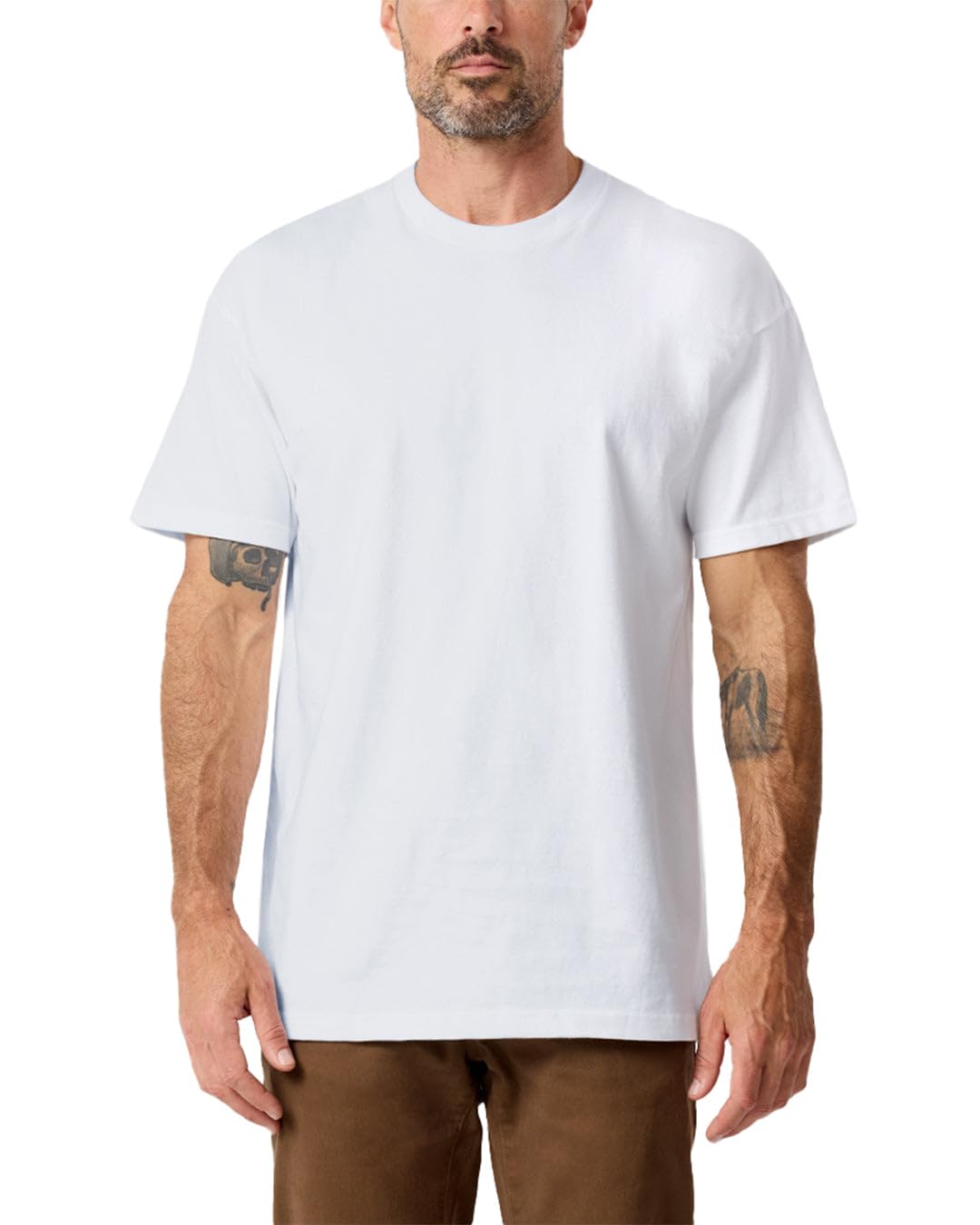 INTO THE AM Men's Heavyweight T Shirts for Men S - 3XL Boxy 100% Cotton Heavy Duty Thick Weight Tshirt