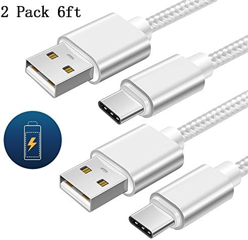 USB Type C Cable, Xilsn Durable USB C to USB A (2-Pack 6ft)Extra long Nylon Braided Superspeed Charging Sync Cord Universal for Samsung Galaxy S8 S8+, LG G6 V20 G5, New Macbook and More (6ft-White)