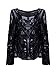 Choies Women Cotton Blend Crochet Lace Plain Long Sleeve Round Neck Loose Bla... Black