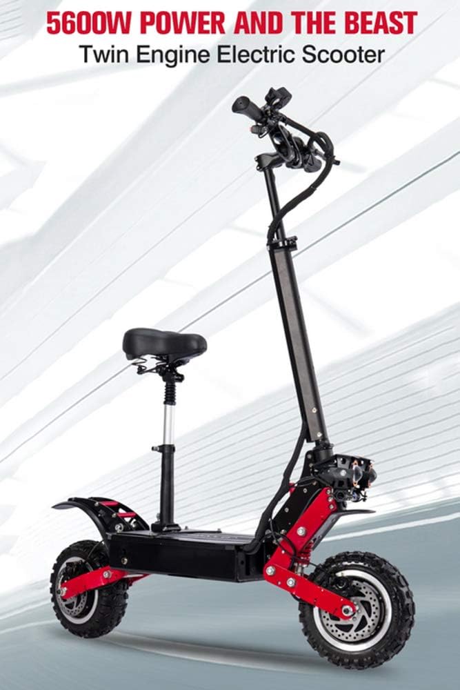 Electric Scooters Adult 5600W Motor Max Speed 85km/h Double Drive 11 Inch Off-road Tire Folding Commuting Scooter With Seat And 60V Battery,60V32.4Ah