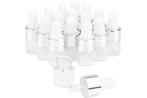 WRESTY 15 Pcs Clear Glass Dropper Bottles Essential Oil Bottles Refill Sample Vials Aromatherapy Perfume Liquid Glass Bottles With Eye Dropper&Silver Lids (1ml)