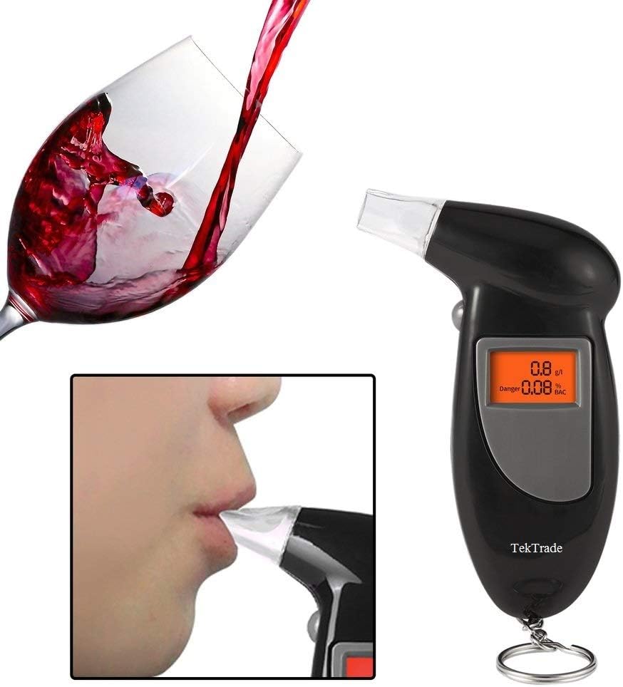 Tektrade Professional Breathalyzer Keychain, Portable Breath Alcohol Tester Red Backlit Breath Analyzer High-Precision Breathalizer with LCD Display, Black