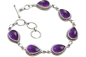 Amethyst Stone Bracelet, Silver overlay Pear Shape 7x10 MM Natural Gemstones Bracelet Handmade Link Bracelet Jewelry Women's 