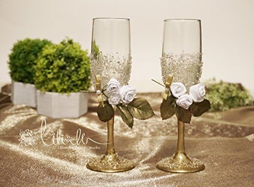 Wedding Champagne flute gold silver rose