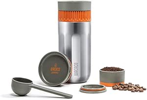 WACACO Pipamoka Portable Coffee Maker, Single Serve Coffee brewer, All-in-one Vacuum Pressured，Insulated Travel Mug, Hand Powered and Filter Pressure Brewer, Stainless Steel Thermo Cup, 10 fl oz