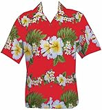 Alvish Hawaiian Shirt 10A Mens Cross Hibiscus Flower Print Beach Party Aloha Red XL