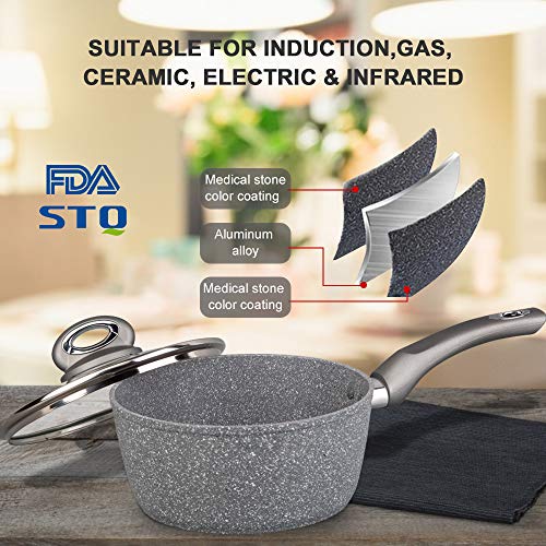 Re.cook 2.5 Quart Sauce Pan with Glass Lid, Small Soup Pot Nonstick