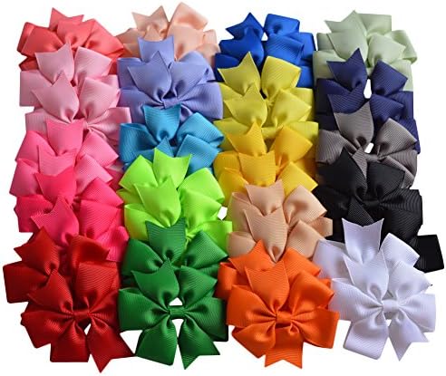 Bzybel Boutique 40pcs 3in Baby Girls Pinwheel Hair Bow Clips Grosgrain Ribbon Barrettes Headbands Party Hair Clips Hair Accessories for Girls Teens Kids