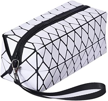 Small Makeup Bag Makeup Pouch for Women Teen Girls Folding Cosmetic Travel Bags Pen Pencil Case Pencil Pouch for Gils Boys Toiletry Pouch Holographic Makeup Pouch Wristlets cosmetic Organizer (White)