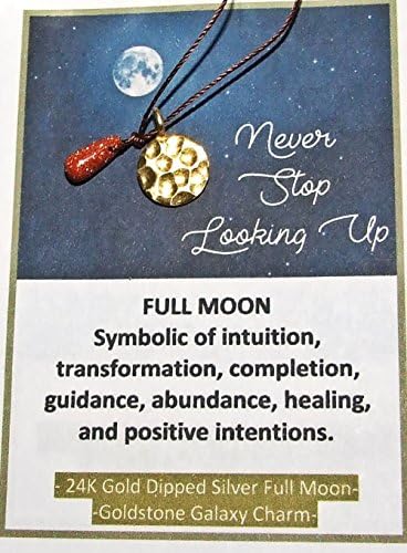 Full Moon 24k Gold Dipped Pure Silver Pendant, Goldstone Charm Minimalist Cord Necklace