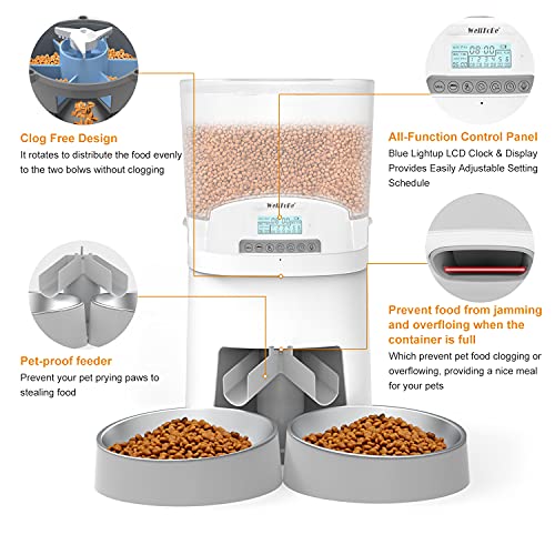 WellToBe 7L Automatic Cat Feeder for Two Animals,Pet Feeder Dog Food
