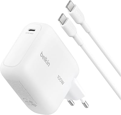 BoostCharge Cargador USB C, Cargador Rápido GAN de 100 W, Enchufe USB C Pared, Cable USB C de 1,5 m, Carga Rápida, iPhone 17, Samsung Galaxy S26, Pixel 10, AirPods, Tabletas, MacBook - Blanco